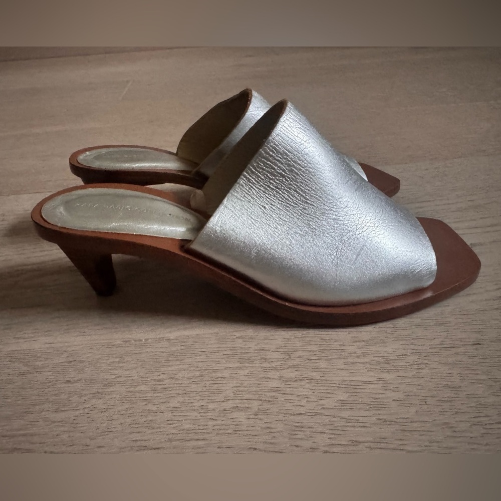 Zara silver-toned leather mules with a wooden heel size 36